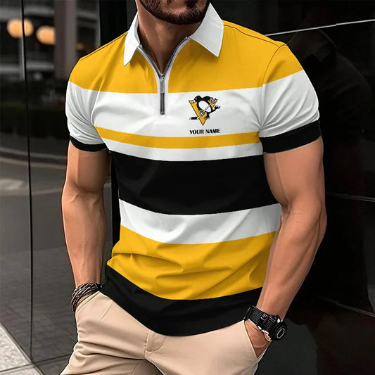 [SUPER SALE ] NEW CUSTOMIZED NHL26 PBP PITTSBURGH PENGUINS ZIP POLO SHIRT