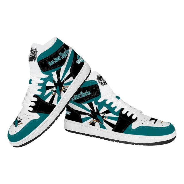 [SUPER SALE] NEW CUSTOMIZED NHL32 SJ SHARKS AIR JORDAN SNEAKERS
