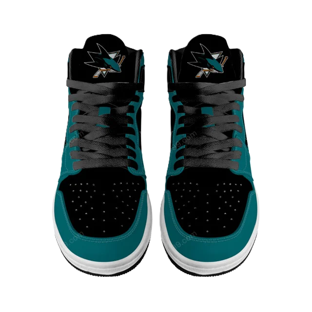 [SUPER SALE] NEW CUSTOMIZED NHL32 SJ SHARKS AIR JORDAN SNEAKERS