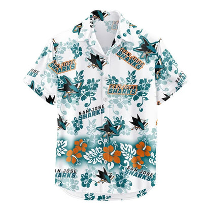 [SUPER SALE ] NEW CUSTOMIZED NHL32 SJS SAN JOSE SHARKS UNISEX HAWAIIAN SHIRT & SHORTS SET