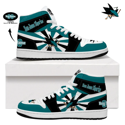 [SUPER SALE] NEW CUSTOMIZED NHL32 SJ SHARKS AIR JORDAN SNEAKERS