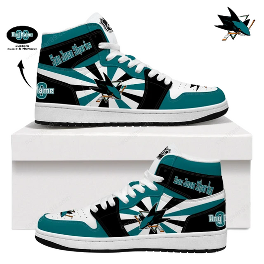 [SUPER SALE] NEW CUSTOMIZED NHL32 SJ SHARKS AIR JORDAN SNEAKERS