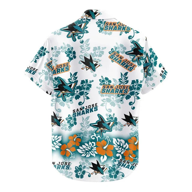 [SUPER SALE ] NEW CUSTOMIZED NHL32 SJS SAN JOSE SHARKS UNISEX HAWAIIAN SHIRT & SHORTS SET