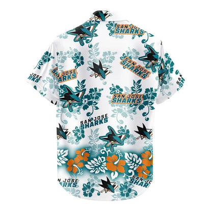 [SUPER SALE ] NEW CUSTOMIZED NHL32 SJS SAN JOSE SHARKS UNISEX HAWAIIAN SHIRT & SHORTS SET