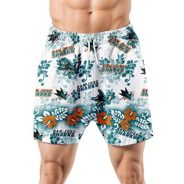 [SUPER SALE ] NEW CUSTOMIZED NHL32 SJS SAN JOSE SHARKS UNISEX HAWAIIAN SHIRT & SHORTS SET