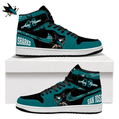 [SUPER SALE] NEW CUSTOMIZED NHL32 SJ SHARKS AIR JORDAN SNEAKERS