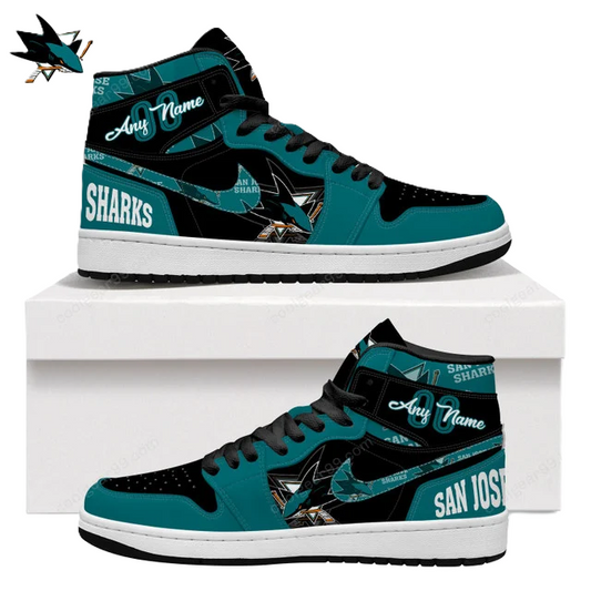 [SUPER SALE] NEW CUSTOMIZED NHL32 SJ SHARKS AIR JORDAN SNEAKERS