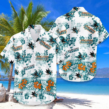 [SUPER SALE ] NEW CUSTOMIZED NHL32 SJS SAN JOSE SHARKS UNISEX HAWAIIAN SHIRT & SHORTS SET