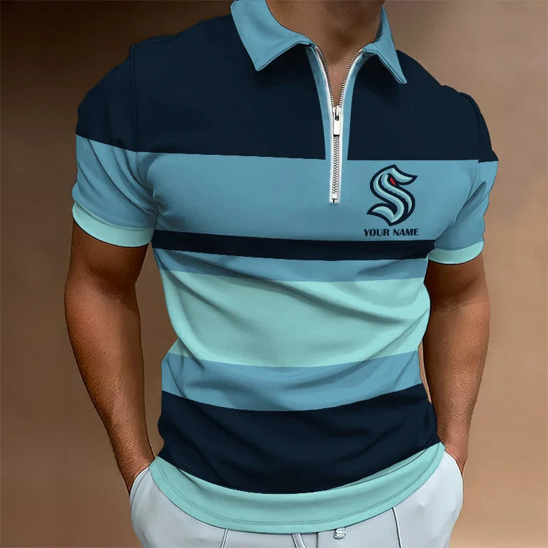 [SUPER SALE ] NEW CUSTOMIZED NHL20 SEATTLE KRAKEN ZIP POLO SHIRT