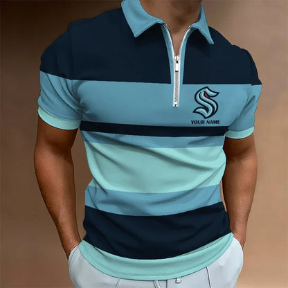 [SUPER SALE ] NEW CUSTOMIZED NHL20 SEATTLE KRAKEN ZIP POLO SHIRT