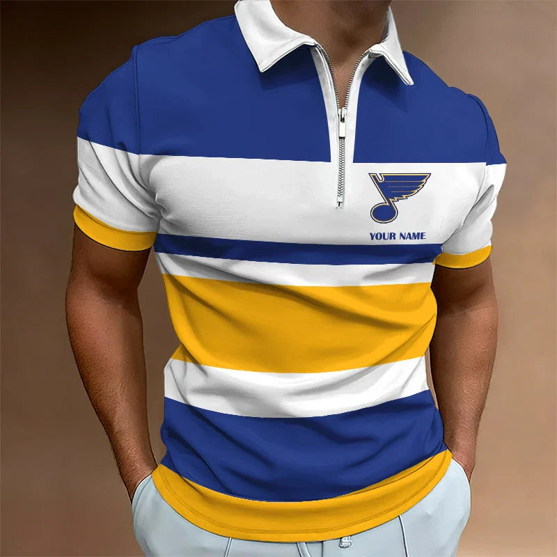 [SUPER SALE ] NEW CUSTOMIZED NHL14 SLB ST. LOUIS BLUES ZIP POLO SHIRT