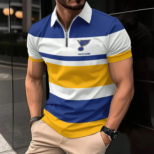 [SUPER SALE ] NEW CUSTOMIZED NHL14 SLB ST. LOUIS BLUES ZIP POLO SHIRT