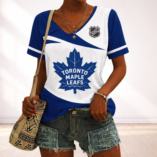 [SUPER SALE] NEW CUSTOMIZED NHL23 TML TORONTO MAPLE LEAFS V-NECK FEMALE SHIRT