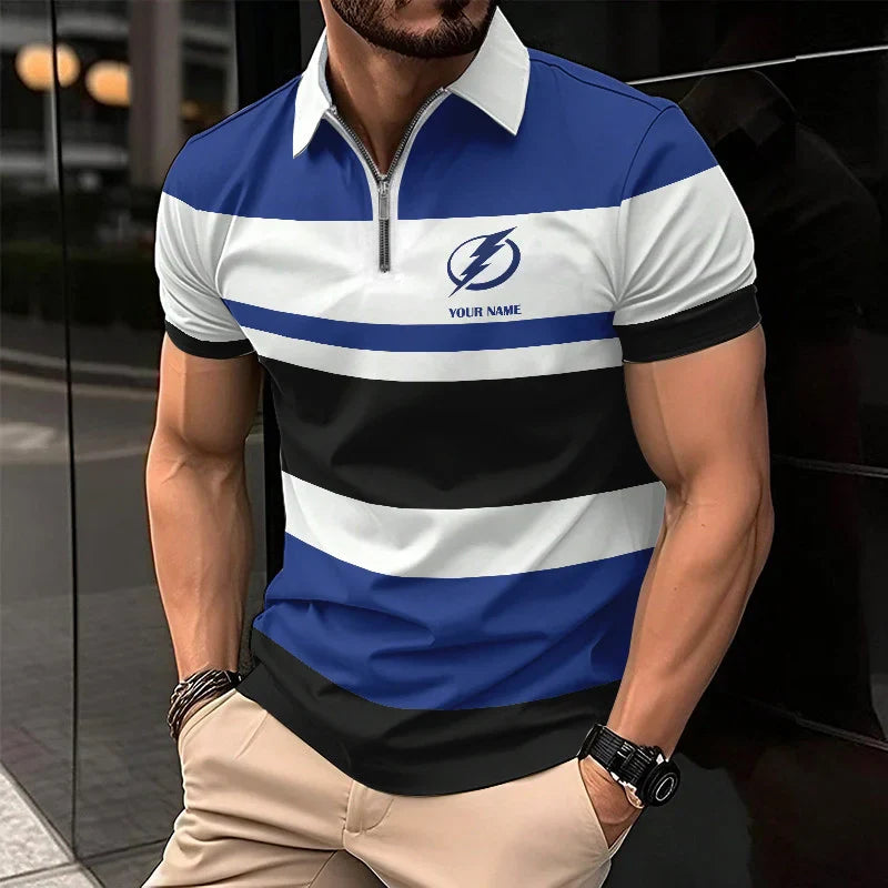 [SUPER SALE ] NEW CUSTOMIZED NHL12 TPL TAMPA BAY LIGHTNING ZIP POLO SHIRT