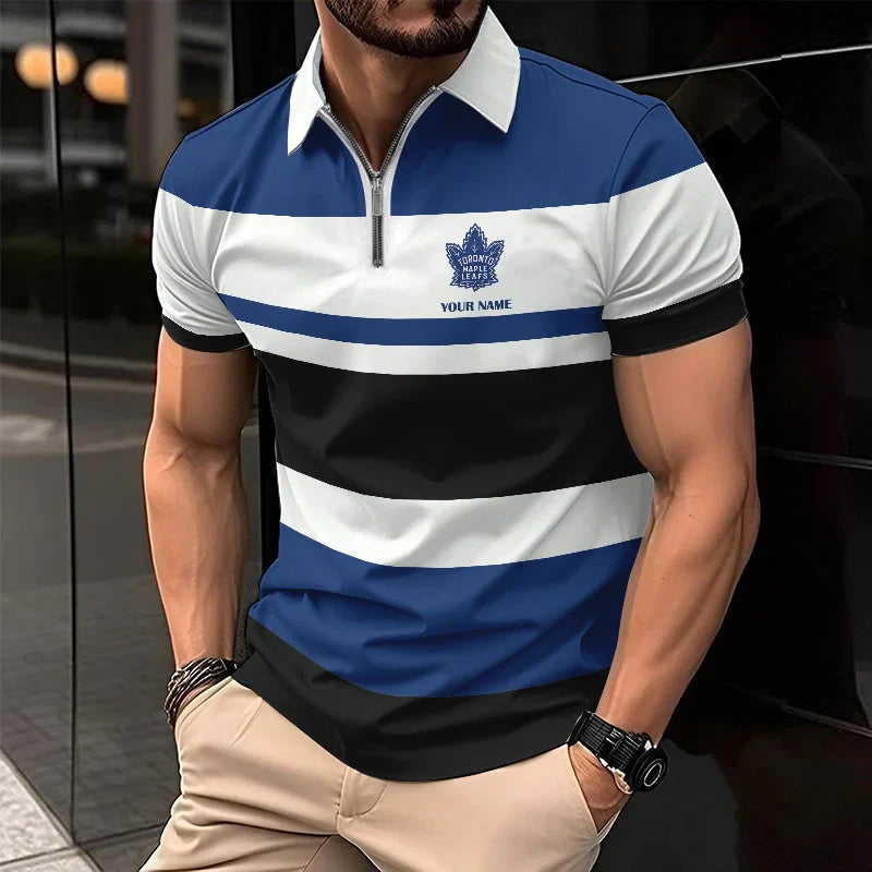 [SUPER SALE ] NEW CUSTOMIZED NHL23 TML TORONTO MAPLE LEAFS ZIP POLO SHIRT
