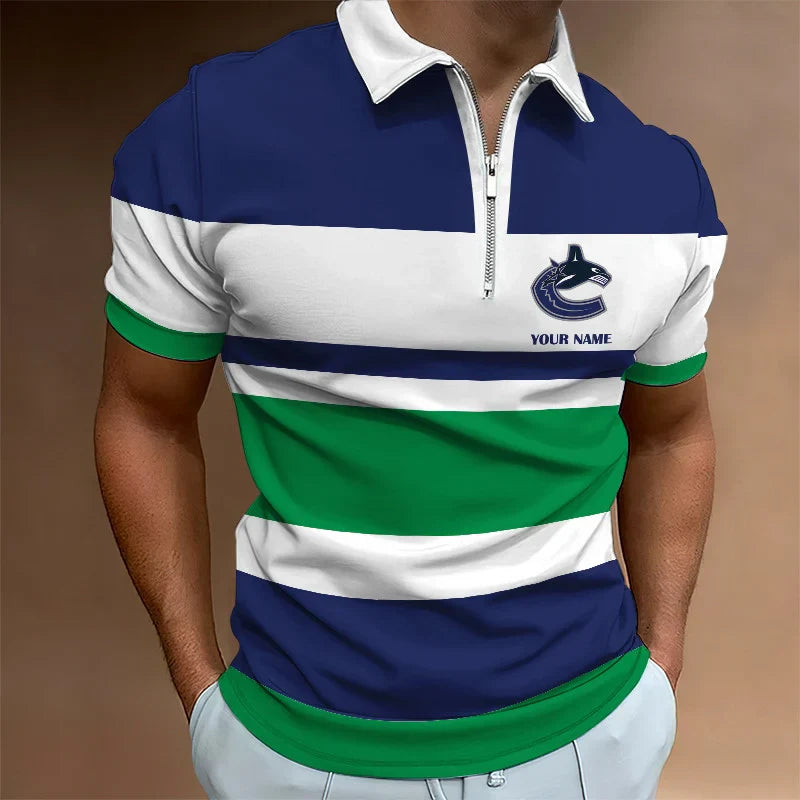 [SUPER SALE ] NEW CUSTOMIZED NHL19 VANCOUVER CANUCKS ZIP POLO SHIRT