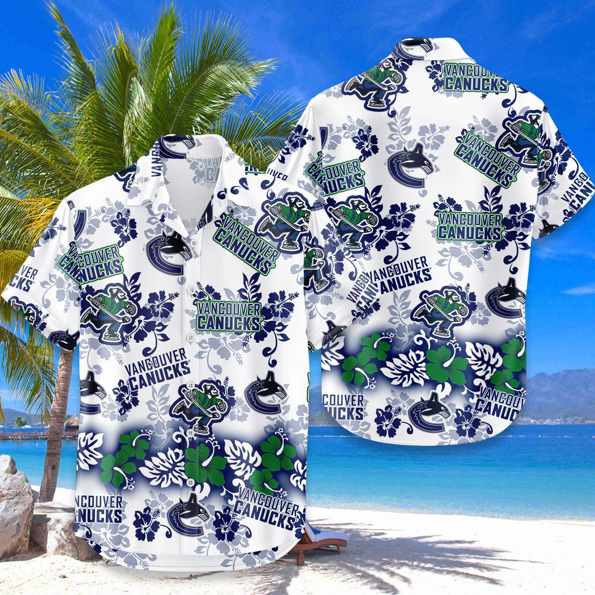 [SUPER SALE ] NEW CUSTOMIZED NHL19 VANCOUVER CANUCKS UNISEX HAWAIIAN SHIRT & SHORTS SET