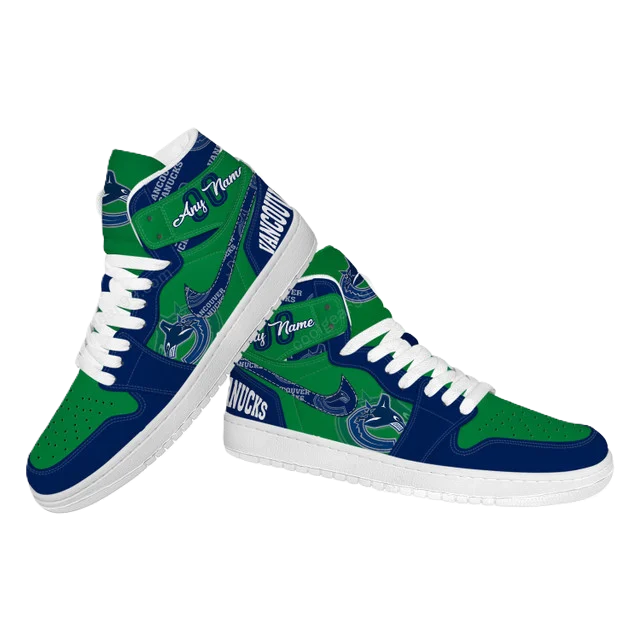 [SUPER SALE] NEW CUSTOMIZED NHL19 VC CANUCKS AIR JORDAN SNEAKERS