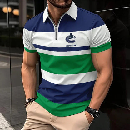 [SUPER SALE ] NEW CUSTOMIZED NHL19 VANCOUVER CANUCKS ZIP POLO SHIRT