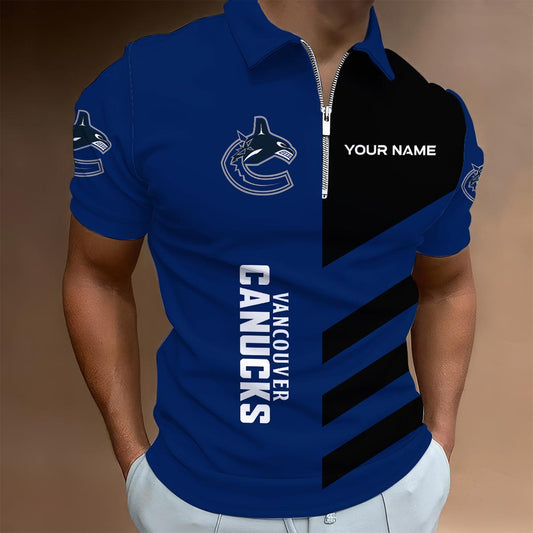 LIMITED EDITION - NEW CUSTOMIZED NHL19 VCC VANCOUVER CANUCKS ZIP POLO SHIRT