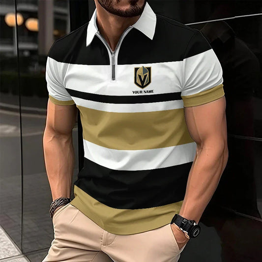 [SUPER SALE ] NEW CUSTOMIZED NHL04 VGK VEGAS GOLDEN KNIGHTS ZIP POLO SHIRT