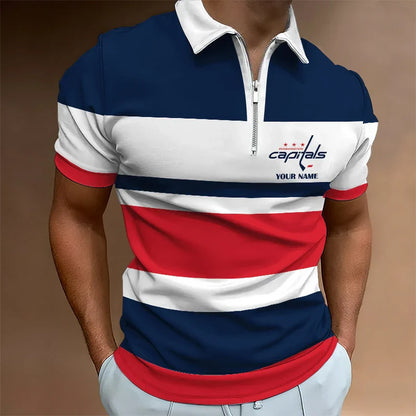 [SUPER SALE ] NEW CUSTOMIZED NHL10 WCP WASHINGTON CAPITALS ZIP POLO SHIRT