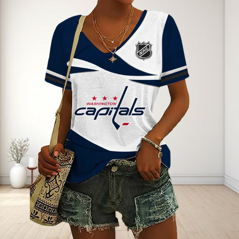 [SUPER SALE] NEW CUSTOMIZED NHL10 WCP WASHINGTON CAPITALS V-NECK FEMALE SHIRT