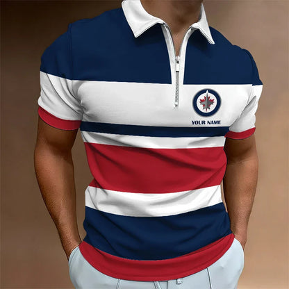 [SUPER SALE ] NEW CUSTOMIZED NHL21 WPJ WINNIPEG JETS ZIP POLO SHIRT