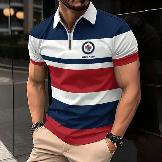 [SUPER SALE ] NEW CUSTOMIZED NHL21 WPJ WINNIPEG JETS ZIP POLO SHIRT