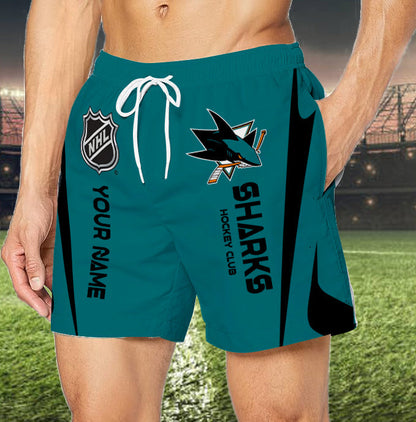 LIMITED EDITION - NEW CUSTOMIZED NHL32 SJS SAN JOSE SHARKS UNISEX SHORT PANTS