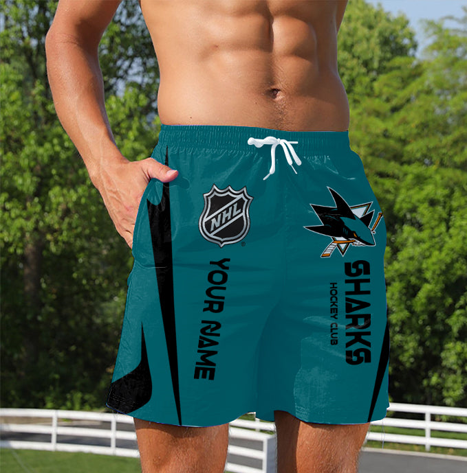 LIMITED EDITION - NEW CUSTOMIZED NHL32 SJS SAN JOSE SHARKS UNISEX SHORT PANTS