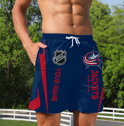 LIMITED EDITION - NEW CUSTOMIZED NHL18 CBJ COLUMBUS BLUE JACKETS UNISEX SHORT PANTS