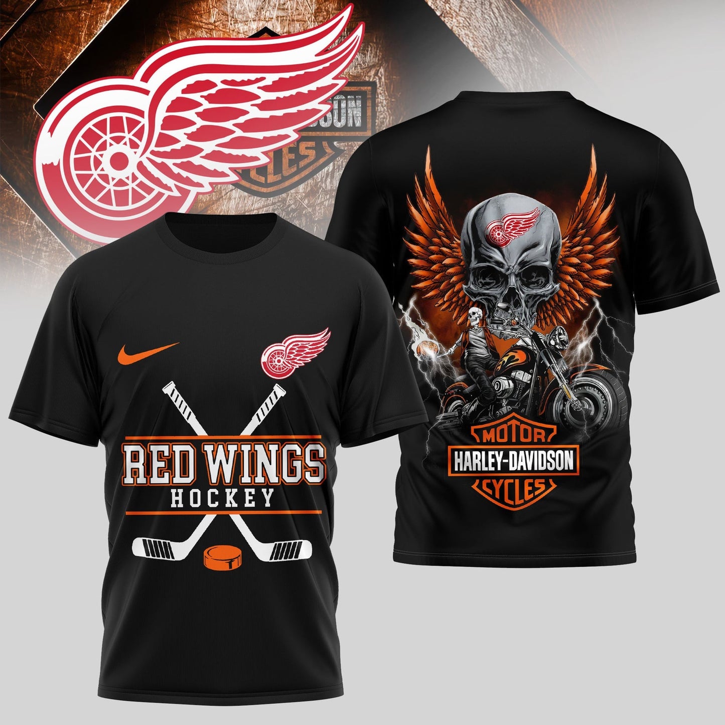 LIMITED EDITION - NEW CUSTOMIZED NHL22-DRW DETROIT RED WINGS x HARLEY DAVIDSON UNISEX T-SHIRT