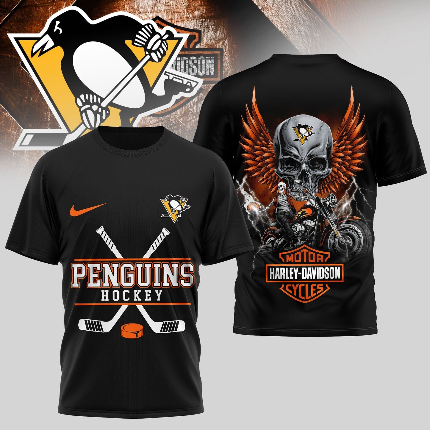 LIMITED EDITION - NEW CUSTOMIZED NHL26 PBP PITTSBURGH PENGUINS x HARLEY DAVIDSON UNISEX T-SHIRT