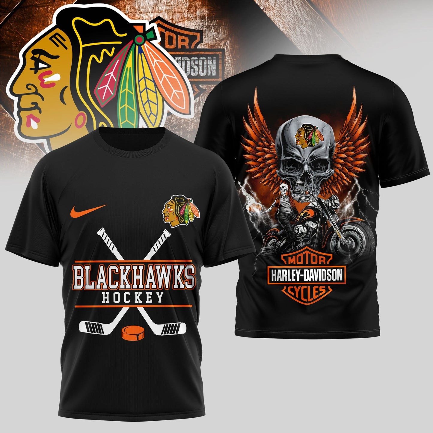 LIMITED EDITION - NEW CUSTOMIZED NHL08 CBH CHICAGO BLACKHAWKS x HARLEY DAVIDSON UNISEX T-SHIRT
