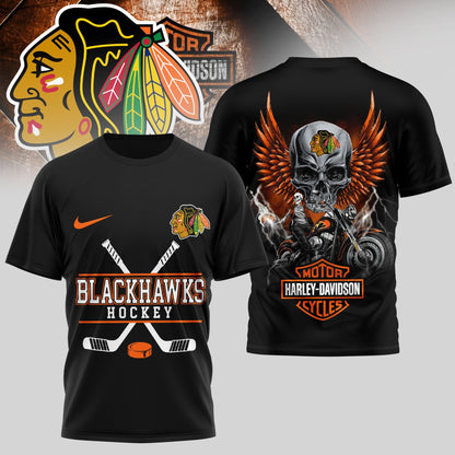 LIMITED EDITION - NEW CUSTOMIZED NHL08 CBH CHICAGO BLACKHAWKS x HARLEY DAVIDSON UNISEX T-SHIRT