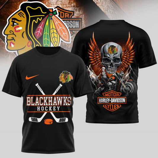 LIMITED EDITION - NEW CUSTOMIZED NHL08 CBH CHICAGO BLACKHAWKS x HARLEY DAVIDSON UNISEX T-SHIRT